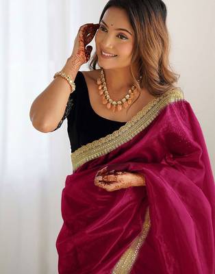 Pink sequinned supernet saree 5