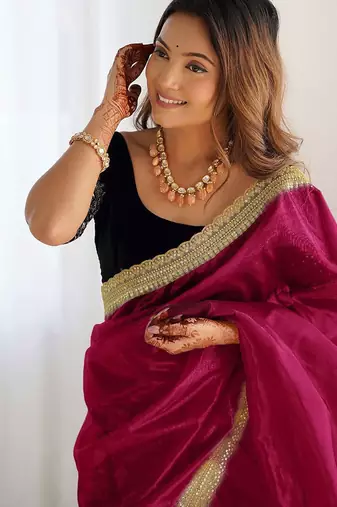 Pink sequinned supernet saree