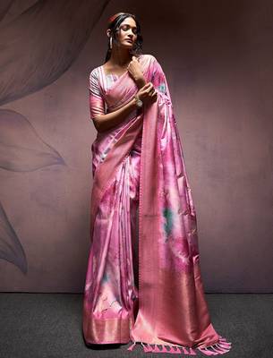 Pink woven design zari art silk banarasi saree 1