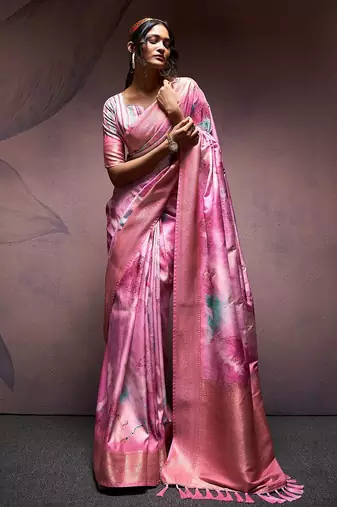 Pink woven design zari art silk banarasi saree