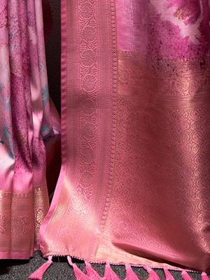 Pink woven design zari art silk banarasi saree 3