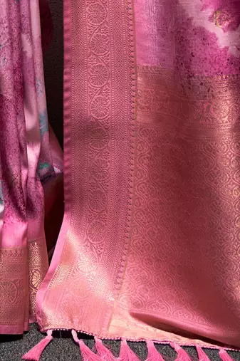 Pink woven design zari art silk banarasi saree