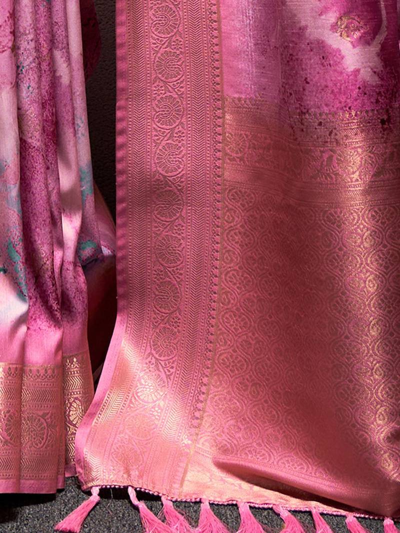 Pink woven design zari art silk banarasi saree