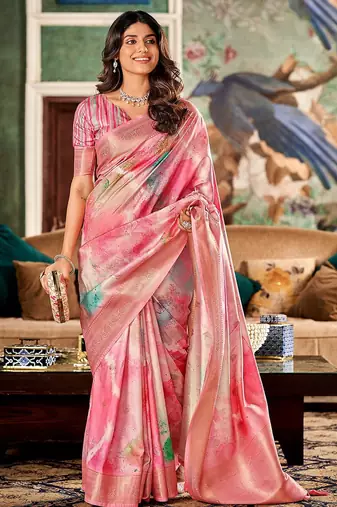Pink zari  banarasi saree