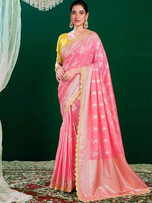 Pink woven design sequinned  banarasi saree 1