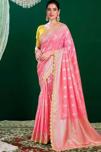 Pink woven design sequinned  banarasi saree