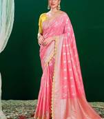 Pink woven design sequinned  banarasi saree