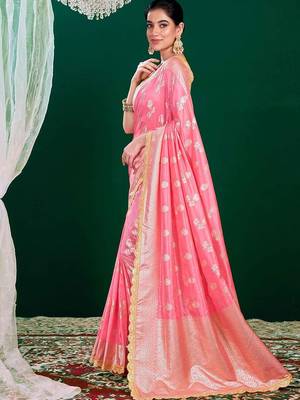 Pink woven design sequinned  banarasi saree 2