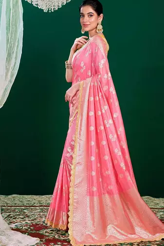 Pink woven design sequinned  banarasi saree