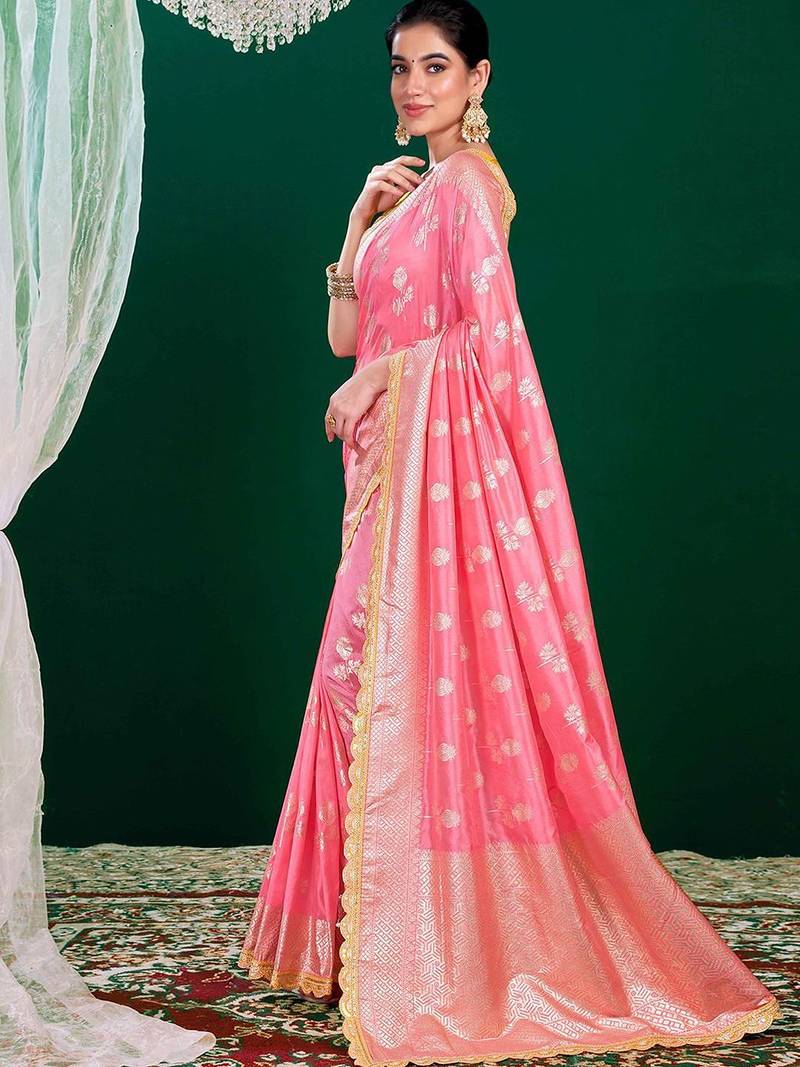 Pink woven design sequinned  banarasi saree