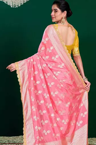 Pink woven design sequinned  banarasi saree