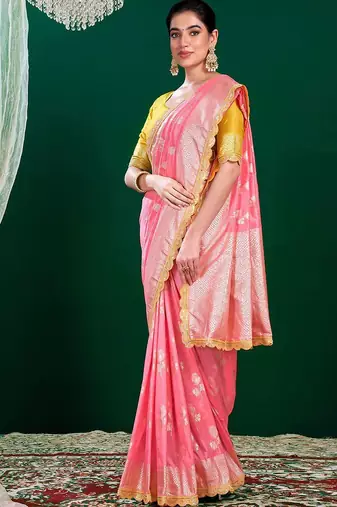 Pink woven design sequinned  banarasi saree