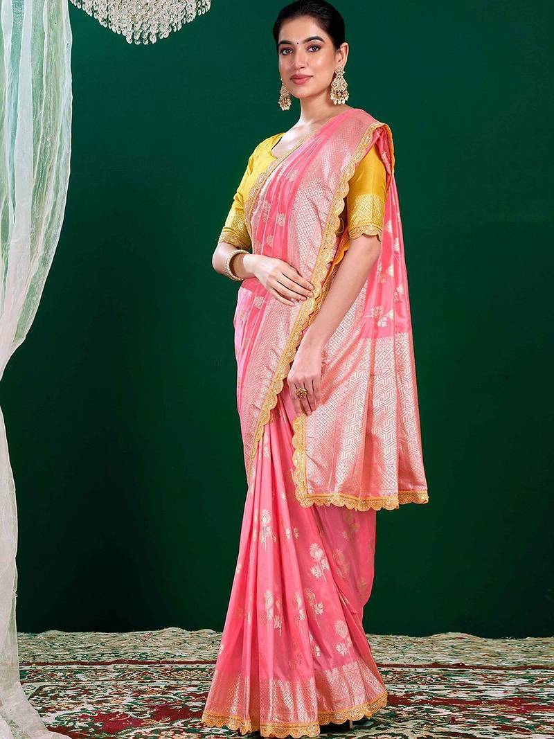 Pink woven design sequinned  banarasi saree