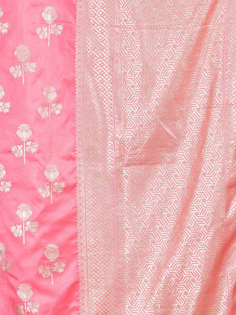 Pink woven design sequinned  banarasi saree