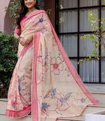 Peach floral printed ready to wear saree with blouse