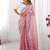 Pink striped embroidered  chiffon saree