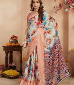 Peach floral printed zari ready to wear saree