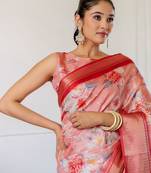 Peach floral printed zari ready to wear saree