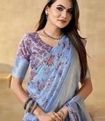 Blue floral zari silk blend ready to wear saree