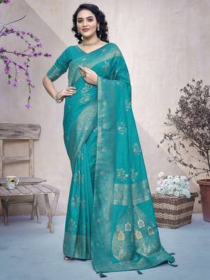 Blue ethnic motifs zari banarasi saree 1
