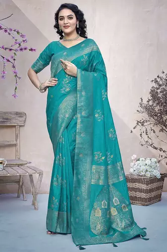 Blue ethnic motifs zari banarasi saree