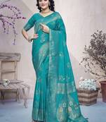 Blue ethnic motifs zari banarasi saree