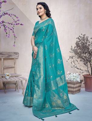 Blue ethnic motifs zari banarasi saree 2