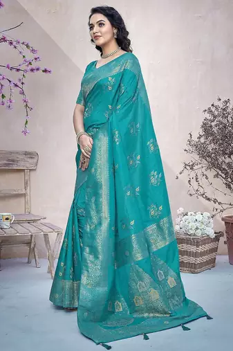 Blue ethnic motifs zari banarasi saree