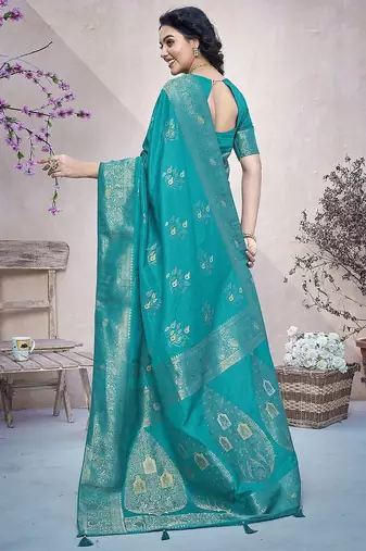 Blue ethnic motifs zari banarasi saree