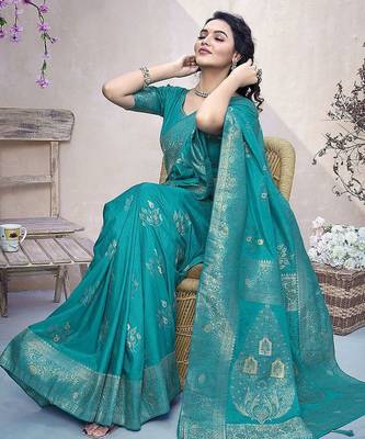 Blue ethnic motifs zari banarasi saree 4