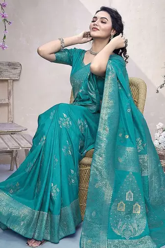 Blue ethnic motifs zari banarasi saree