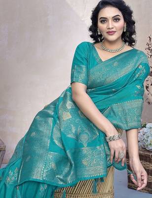 Blue ethnic motifs zari banarasi saree 5