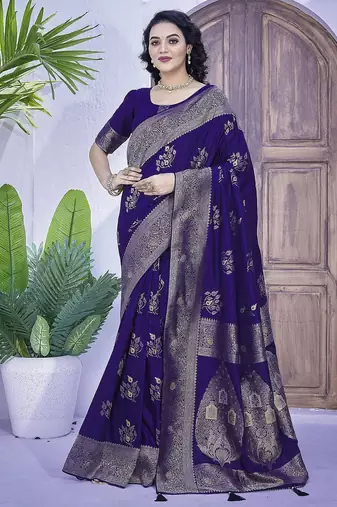 Blue ethnic motifs zari art silk banarasi saree