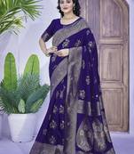 Blue ethnic motifs zari art silk banarasi saree