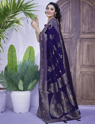 Blue ethnic motifs zari art silk banarasi saree 2
