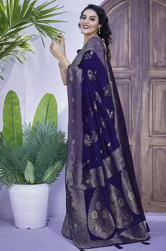 Blue ethnic motifs zari art silk banarasi saree