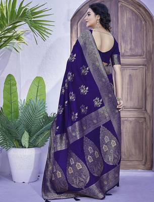 Blue ethnic motifs zari art silk banarasi saree 3