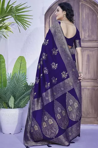 Blue ethnic motifs zari art silk banarasi saree