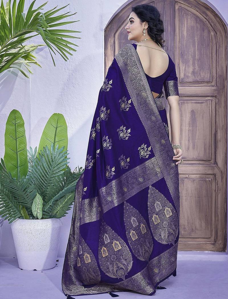 Blue ethnic motifs zari art silk banarasi saree