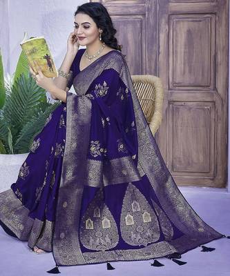 Blue ethnic motifs zari art silk banarasi saree 4