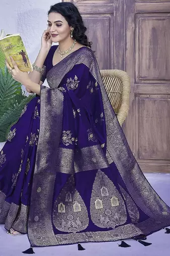 Blue ethnic motifs zari art silk banarasi saree
