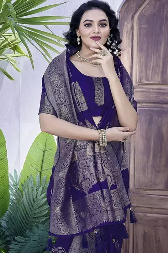 Blue ethnic motifs zari art silk banarasi saree