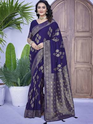 Blue woven design zari banarasi saree 1