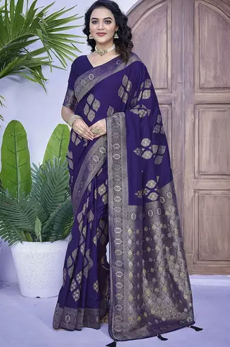 Blue woven design zari banarasi saree