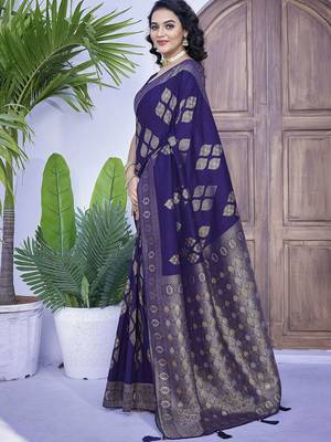Blue woven design zari banarasi saree 2