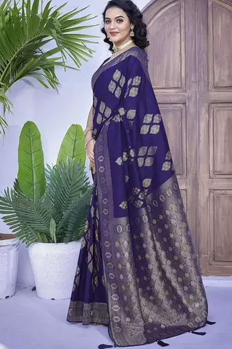 Blue woven design zari banarasi saree