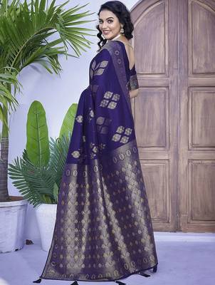 Blue woven design zari banarasi saree 3