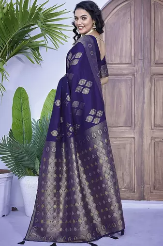 Blue woven design zari banarasi saree