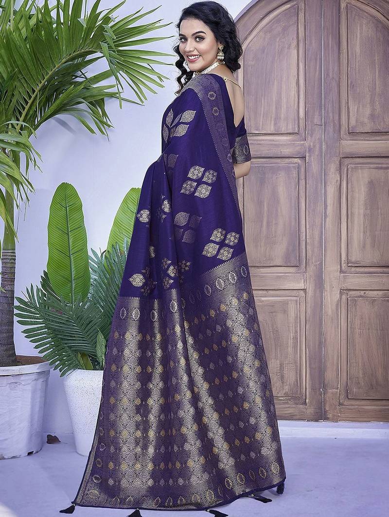 Blue woven design zari banarasi saree