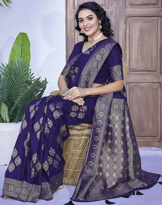 Blue woven design zari banarasi saree 4